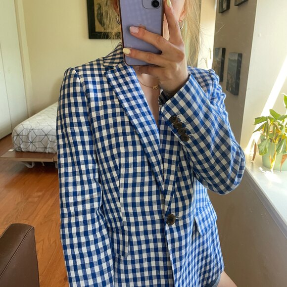 J. Crew One Button Gingham Print Blazer - Picture 3 of 5